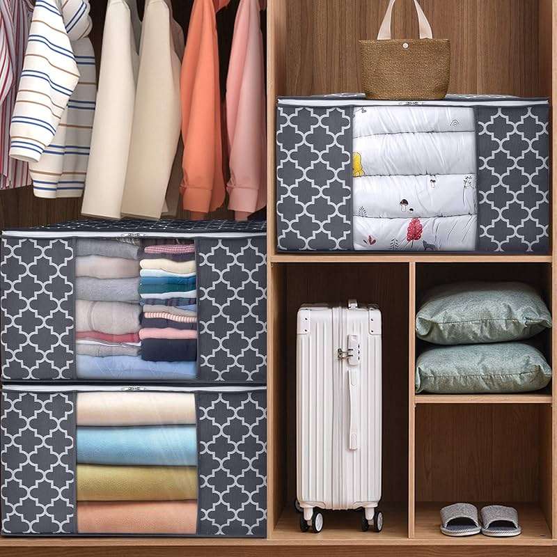 WISELIFE Storage Bags, Large Blanket Clothes Organization and Storage Containers for Bedding, Comforters, Foldable Organizer with Reinforced Handle, Clear Window,Sturdy Zippers,(Grey, 3 x 100L) - Image 2