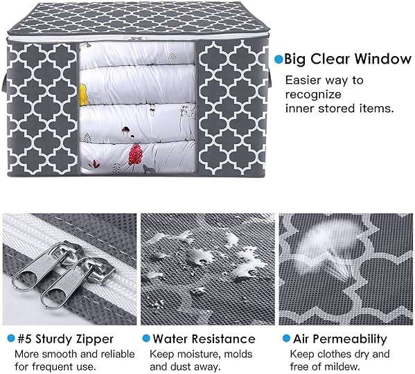 WISELIFE Storage Bags, Large Blanket Clothes Organization and Storage Containers for Bedding, Comforters, Foldable Organizer with Reinforced Handle, Clear Window,Sturdy Zippers,(Grey, 3 x 100L) - Image 4