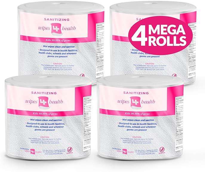 Wipes4Health Sanitizing Wipes: 4000 Unscented Wet Wipes (8" x 6"): 4 Refill Mega Rolls for Floor Stand, Wall Mounted and Bucket Dispensers - For Gyms, Fitness Clubs, Schools, Commercial Facilities - Image 1