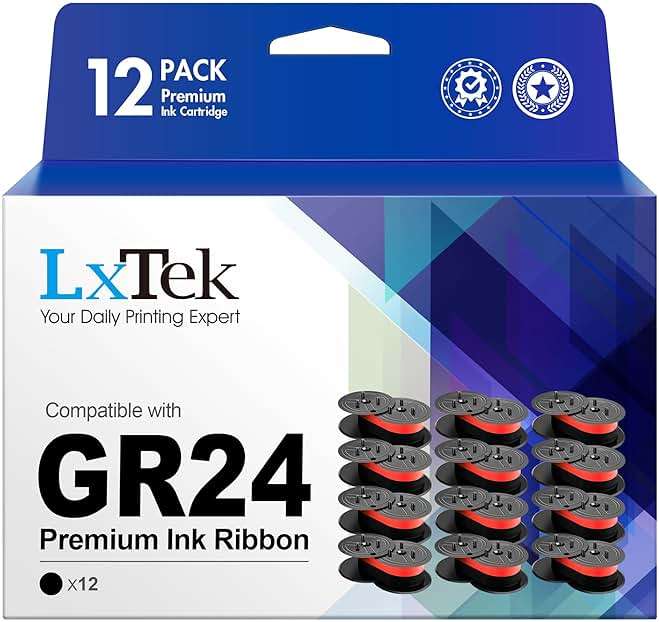 LxTek Replacement for GR24 Universal Twin Spool Calculator Ribbon use with Nukote BR80c, Sharp El 1197 P III, Porelon 11216, Dataproducts R3027 (Black/red, 12-Pack) Tray - Image 1