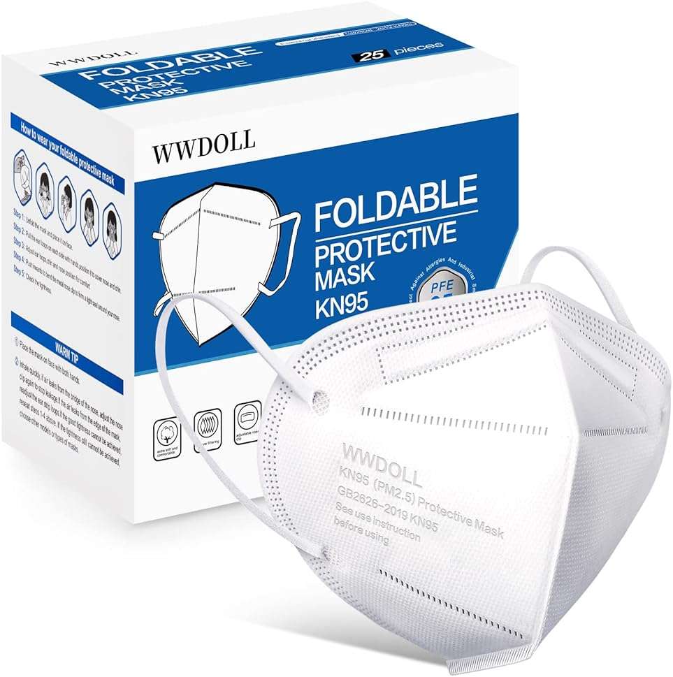 WWDOLL KN95 Face Mask 25 Pack, 5-Layers Breathable Disposable KN95 Masks - Image 1