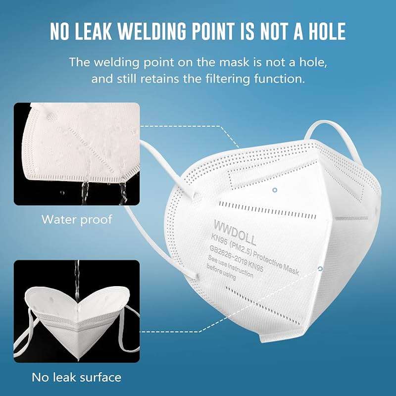 WWDOLL KN95 Face Mask 50 Pack, KN95 Masks 5-Layer Breathable Mask with Elastic Earloop and Nose Bridge Clip, Disposable Respirator Protection Against PM2.5 White - Image 5