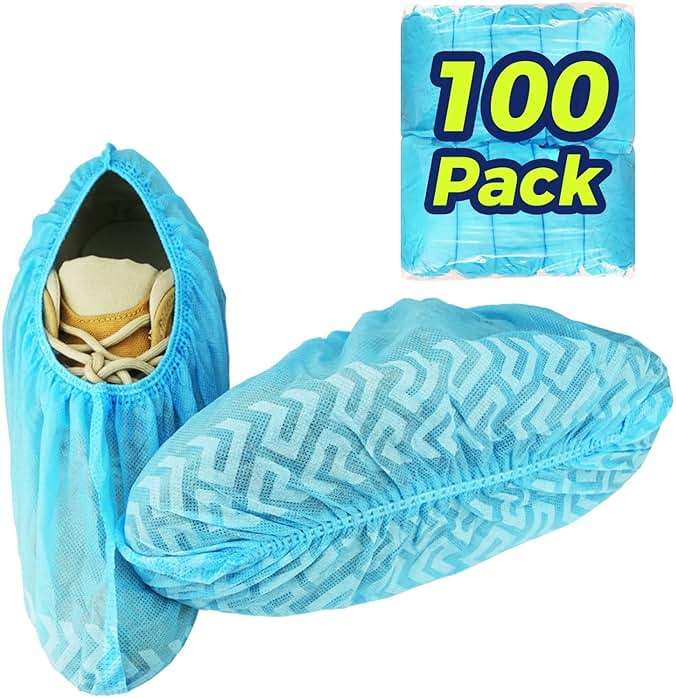 Shoe Covers Disposable Non Slip, Aokmok 100 Pack (50 Pairs) Non Woven Fabric Boot Covers for Indoors, Textured Grip, Durable & Slip Resistant Booties Shoe Covers, One Size Fits Most - Image 1