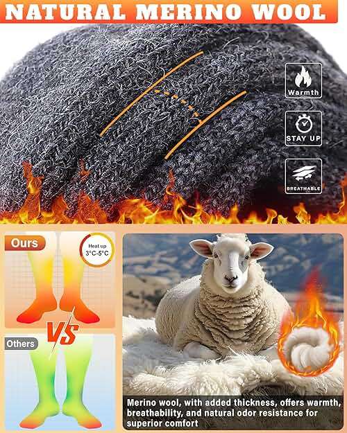 Hylaea Merino Wool Ski Socks, Cold Weather Socks for Snowboarding, Snow, Winter, Thermal Knee-high Warm Socks, Hunting - Image 2