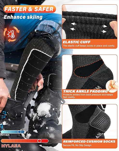 Hylaea Merino Wool Ski Socks, Cold Weather Socks for Snowboarding, Snow, Winter, Thermal Knee-high Warm Socks, Hunting - Image 5