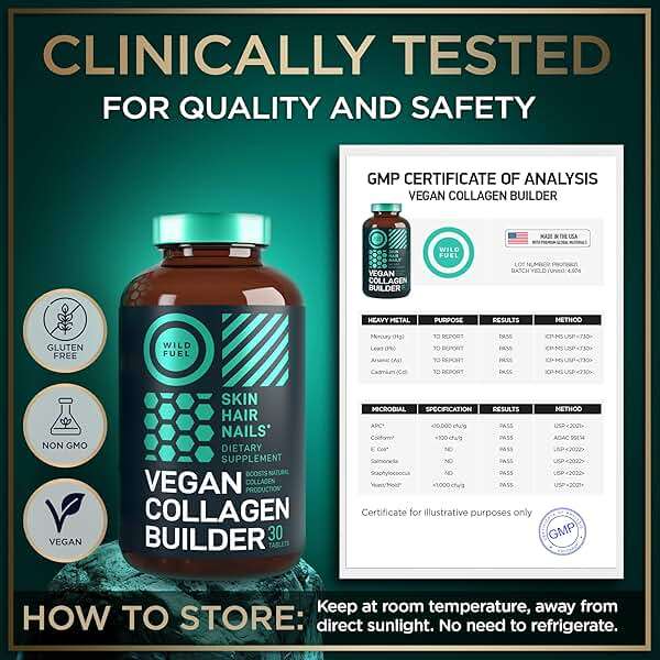 WILD FUEL Vegan Collagen Builder - Biotin, Organic Superfood, Amino Acids Glycine, Lysine, Proline Plant-Based Collagen Booster Supplements - 30 Organic Extract Tablets - Image 4