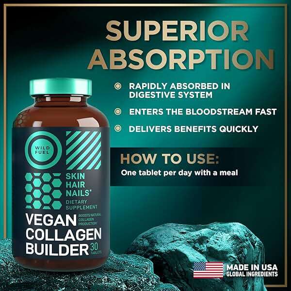 WILD FUEL Vegan Collagen Builder - Biotin, Organic Superfood, Amino Acids Glycine, Lysine, Proline Plant-Based Collagen Booster Supplements - 30 Organic Extract Tablets - Image 8