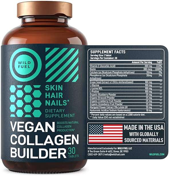 WILD FUEL Vegan Collagen Builder - Biotin, Organic Superfood, Amino Acids Glycine, Lysine, Proline Plant-Based Collagen Booster Supplements - 30 Organic Extract Tablets - Image 9