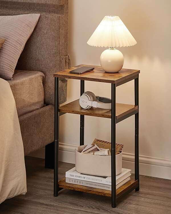 VASAGLE Side Table, Small End Table, Tall Nightstand for Living Room, Bedroom, Office, Bathroom, Rustic Brown and Classic Black ULET273B01 - Image 4