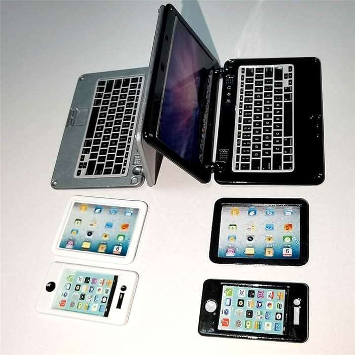 SXFSE Dollhouse Decoration Accessories, 6 Pack 1/12 1/6 Dollhouse Miniature Scene Model Mini Laptop Tablet and Smart Phone Scene Model (Multicolored) - Image 2