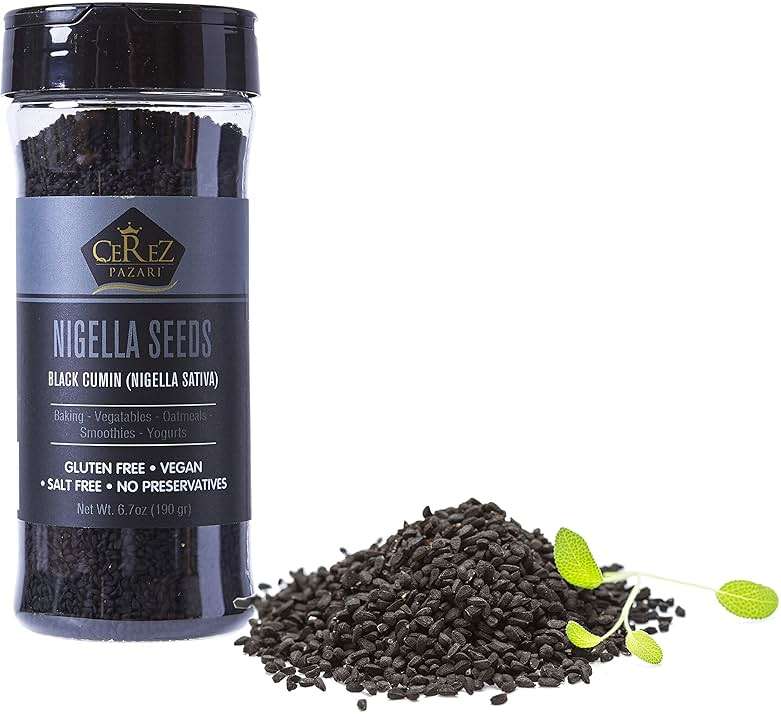 Cerez Pazari Nigella Seeds 7 oz, Black Cumin Seeds, Black Caraway Nigella Seeds, Natural Nigella Sativa, Vegan Kalonji, Non-GMO, Gluten-Free, Easy To Use Flapper Spice Cap - Image 1