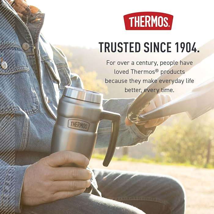 THERMOS Stainless King Vacuum-Insulated Travel Mug with Handle - 16oz, Midnight Blue - Thermos Tumbler for Hot & Cold Drinks - Leak & Sweat-Proof Stainless Steel Coffee Mug with Lid for Commuting - Image 7