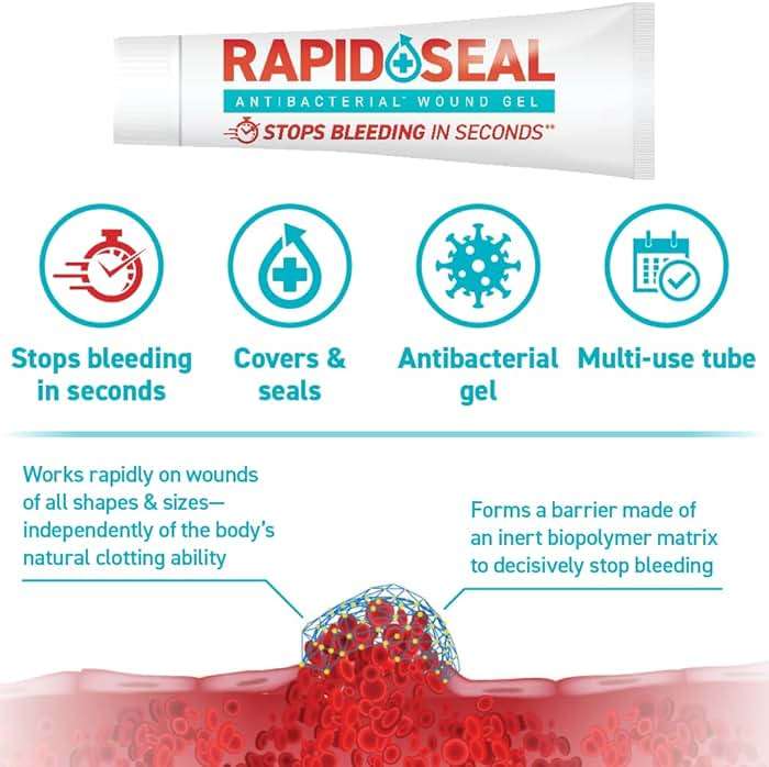 Rapid-Seal Wound Gel (2 Tubes) | Stops Bleeding in Seconds | Ideal for Cuts, Scrapes and Razor Nicks for Emergency First Aid Supplies - Image 2
