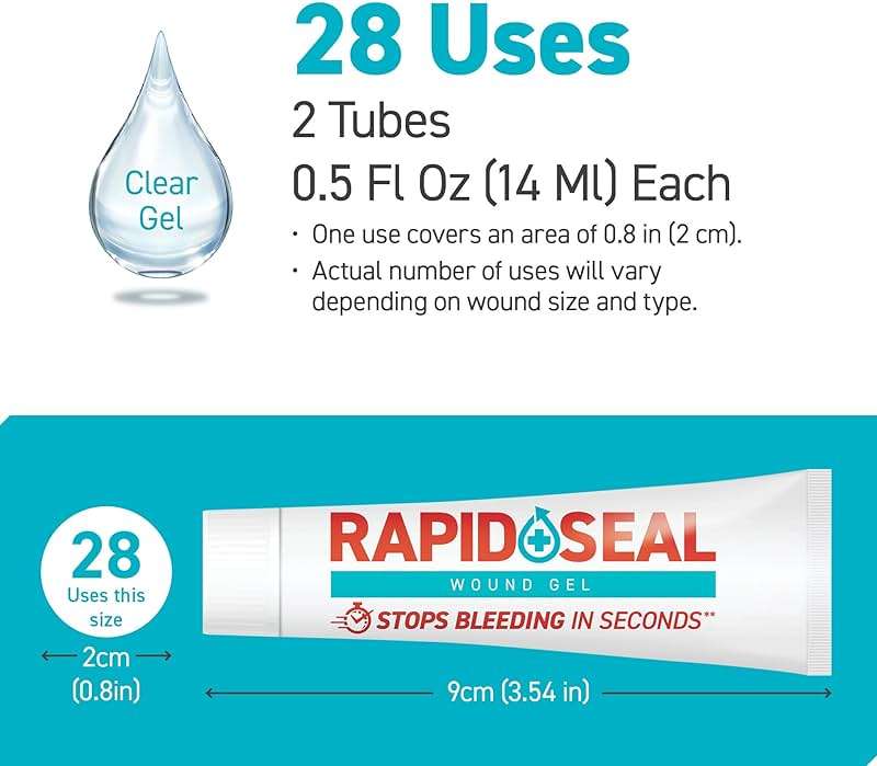 Rapid-Seal Wound Gel (2 Tubes) | Stops Bleeding in Seconds | Ideal for Cuts, Scrapes and Razor Nicks for Emergency First Aid Supplies - Image 3
