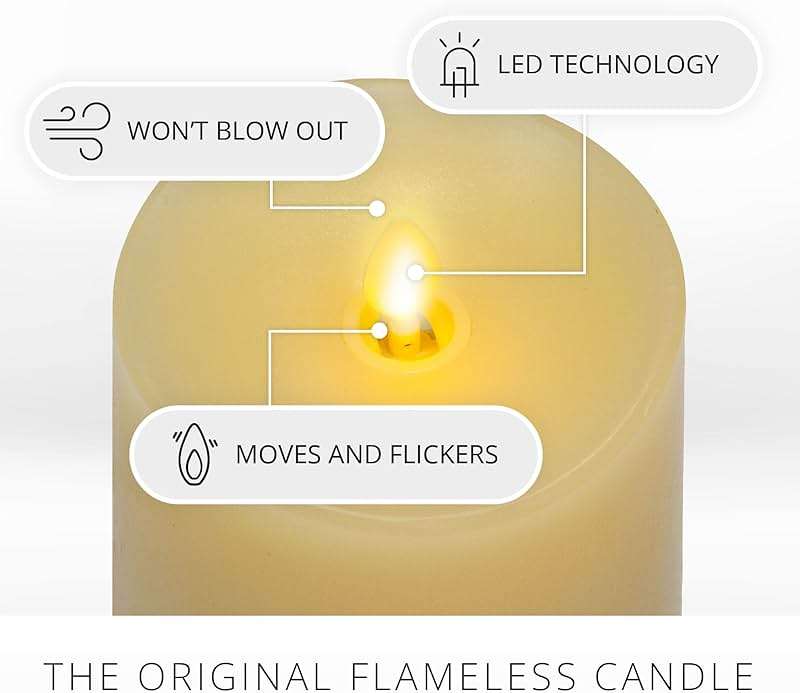 Luminara Realistic Artificial Moving Flame Pillar Candle - LED Operated Lights - Unscented - Remote Ready - Ivory (7.6 Wide x 15.6 Tall Centimetre) - Image 4