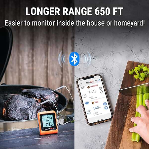 TempPro Wireless Meat Thermometer Digital for Grilling and Smoking, 2 Probes Bluetooth Meat Thermometer for Cooking Turkey Fish Beef, Rechargeable Smoker Accessories for BBQ Oven Gift for Dad - Image 2