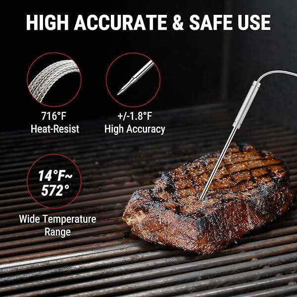 TempPro Wireless Meat Thermometer Digital for Grilling and Smoking, 2 Probes Bluetooth Meat Thermometer for Cooking Turkey Fish Beef, Rechargeable Smoker Accessories for BBQ Oven Gift for Dad - Image 9