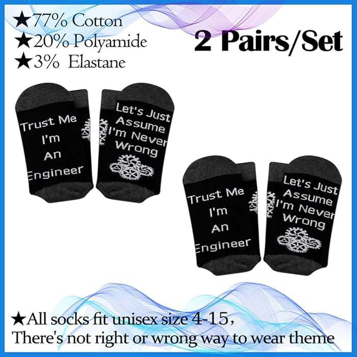 PXTIDY 2 PAIRS Engineer Socks Engineering Gifts Mechanical Engineer Gifts for Men Women Trust Me I'm an Engineer - Image 2