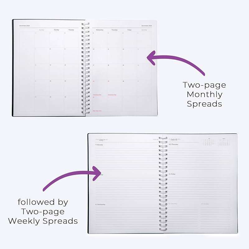 WallDeca 2026 Planner, Agenda Planner With Weekly And Monthly View, Daily Agenda Book And Yearly Planners Calendar Book, Spiral Bound With Tabs, Notes, Goals And Holidays (8 x 6 in) - Image 6
