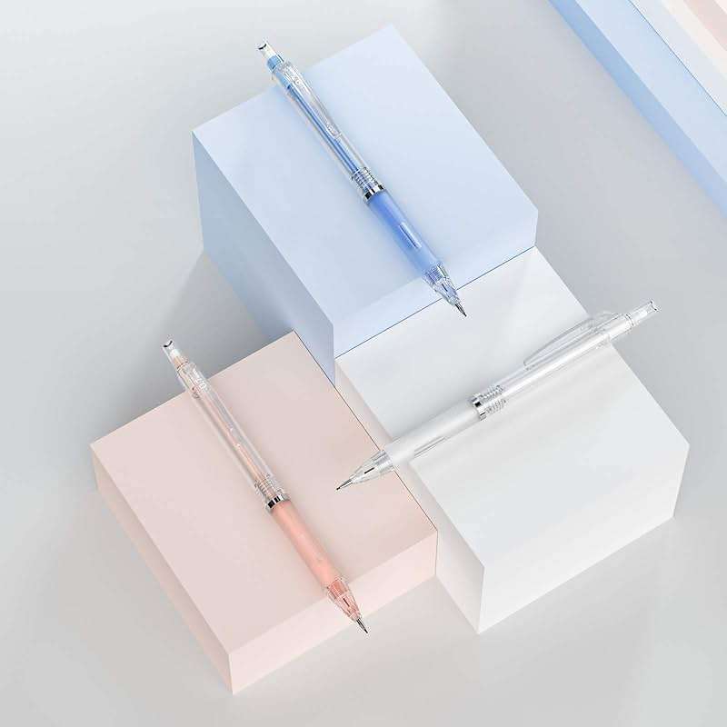 Nicpro 23PCS Pastel Mechanical Pencil 0.5 & 0.7 mm with Case for School, with 12 tubes HB Lead Refills, 3 Erasers, 9 Eraser Refills For Student Writing, Drawing, Sketching, Blue & Pink & White Colors - Image 2