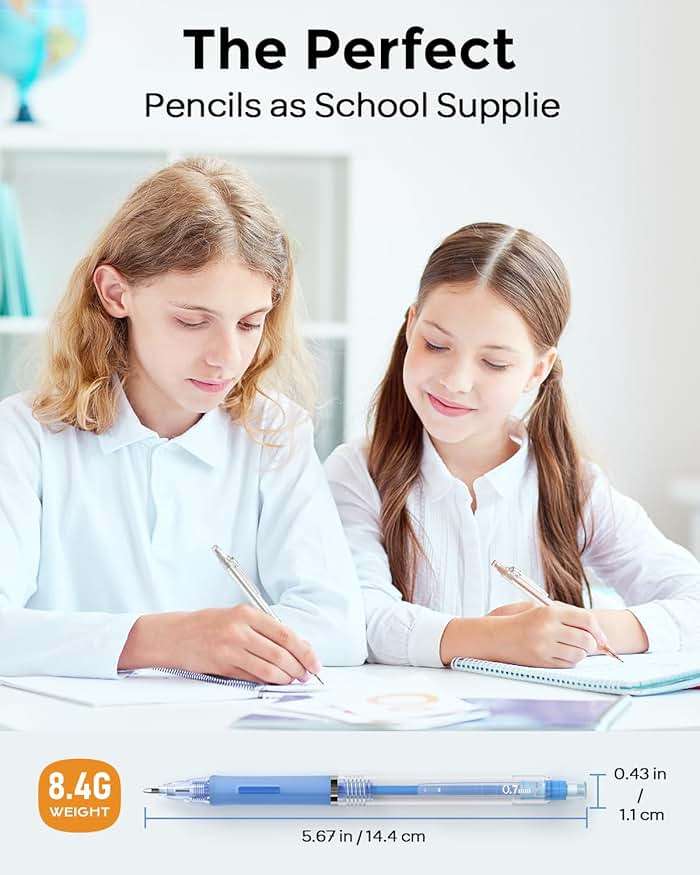 Nicpro 23PCS Pastel Mechanical Pencil 0.5 & 0.7 mm with Case for School, with 12 tubes HB Lead Refills, 3 Erasers, 9 Eraser Refills For Student Writing, Drawing, Sketching, Blue & Pink & White Colors - Image 6