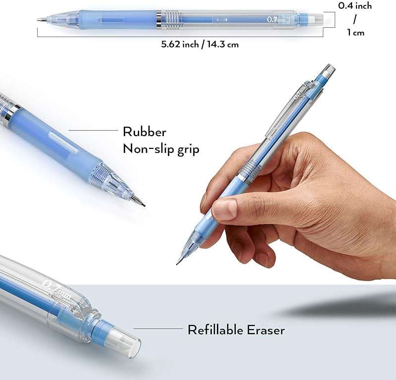 Nicpro 23PCS Pastel Mechanical Pencil 0.5 & 0.7 mm with Case for School, with 12 tubes HB Lead Refills, 3 Erasers, 9 Eraser Refills For Student Writing, Drawing, Sketching, Blue & Pink & White Colors - Image 8