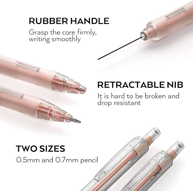 Nicpro 23PCS Pastel Mechanical Pencil 0.5 & 0.7 mm with Case for School, with 12 tubes HB Lead Refills, 3 Erasers, 9 Eraser Refills For Student Writing, Drawing, Sketching, Blue & Pink & White Colors - Image 9
