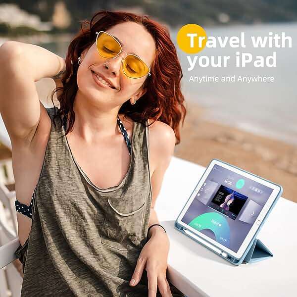 Akkerds Case Compatible with iPad 10.2 Inch 2021/2020/2019, for iPad 9th/8th/7th Generation Case with Pencil Holder, Protective with Soft TPU Back, Auto Sleep/Wake Cover, Sky Blue - Image 2