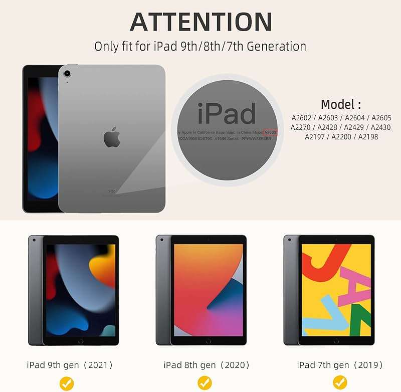 Akkerds Case Compatible with iPad 10.2 Inch 2021/2020/2019, for iPad 9th/8th/7th Generation Case with Pencil Holder, Protective with Soft TPU Back, Auto Sleep/Wake Cover, Sky Blue - Image 3