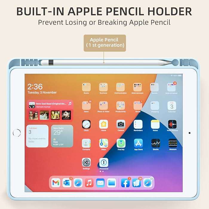 Akkerds Case Compatible with iPad 10.2 Inch 2021/2020/2019, for iPad 9th/8th/7th Generation Case with Pencil Holder, Protective with Soft TPU Back, Auto Sleep/Wake Cover, Sky Blue - Image 4