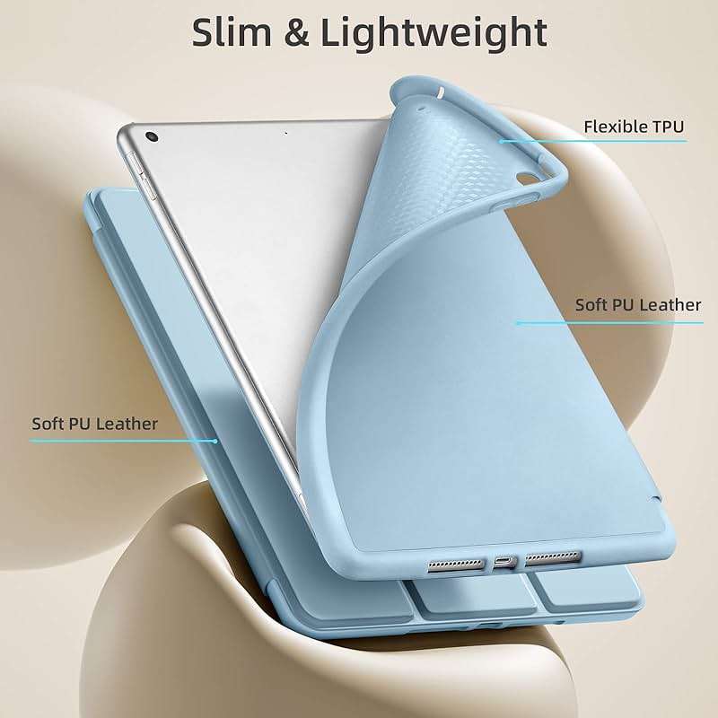 Akkerds Case Compatible with iPad 10.2 Inch 2021/2020/2019, for iPad 9th/8th/7th Generation Case with Pencil Holder, Protective with Soft TPU Back, Auto Sleep/Wake Cover, Sky Blue - Image 5