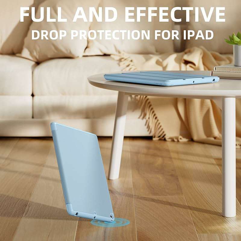Akkerds Case Compatible with iPad 10.2 Inch 2021/2020/2019, for iPad 9th/8th/7th Generation Case with Pencil Holder, Protective with Soft TPU Back, Auto Sleep/Wake Cover, Sky Blue - Image 7