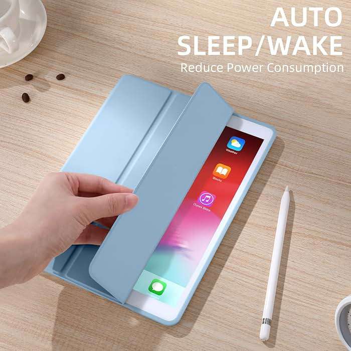 Akkerds Case Compatible with iPad 10.2 Inch 2021/2020/2019, for iPad 9th/8th/7th Generation Case with Pencil Holder, Protective with Soft TPU Back, Auto Sleep/Wake Cover, Sky Blue - Image 8