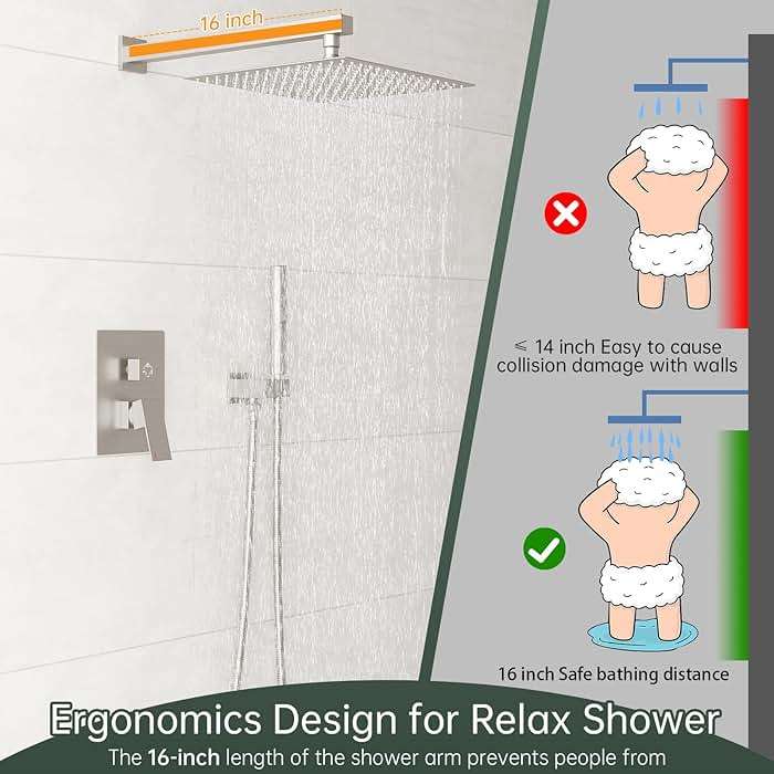 Hoimpro 12 Inch Shower System Set Bathroom Rain Shower Head Brass 2 In 1 Handheld Sprayer Wall Mounted, Rainfall Shower Faucet Spray Fixture Valve Kits Combo Showerhead, Brushed Nickel - Image 4