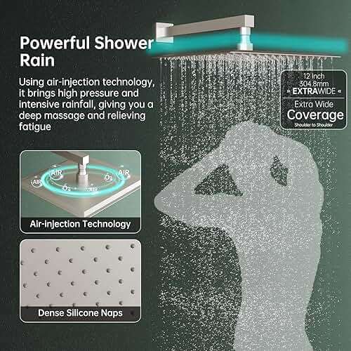 Hoimpro 12 Inch Shower System Set Bathroom Rain Shower Head Brass 2 In 1 Handheld Sprayer Wall Mounted, Rainfall Shower Faucet Spray Fixture Valve Kits Combo Showerhead, Brushed Nickel - Image 5