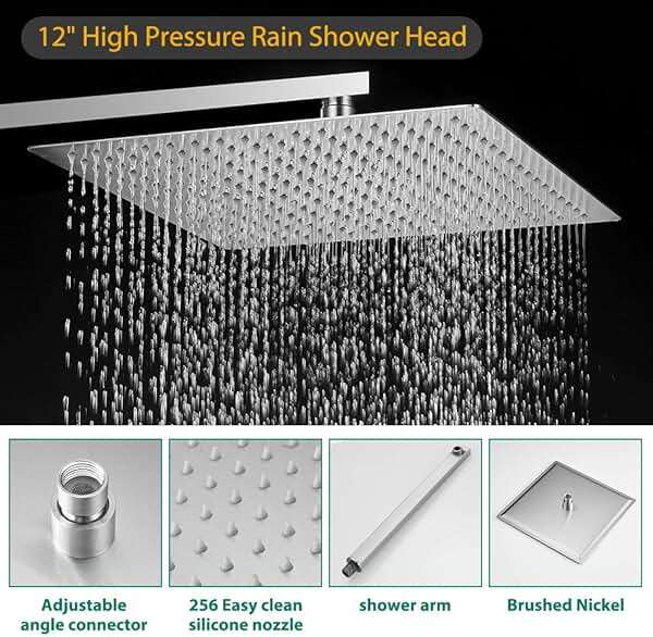 Hoimpro 12 Inch Shower System Set Bathroom Rain Shower Head Brass 2 In 1 Handheld Sprayer Wall Mounted, Rainfall Shower Faucet Spray Fixture Valve Kits Combo Showerhead, Brushed Nickel - Image 8