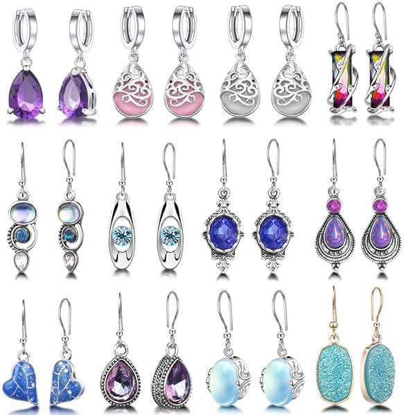 12 Pairs Teardrop Druse Crystal Drop Dangle Earrings for Women Cubic Zirconia Huggie Hoop Earring Jewelry Set Christmas Gifts - Image 1