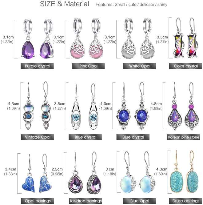 12 Pairs Teardrop Druse Crystal Drop Dangle Earrings for Women Cubic Zirconia Huggie Hoop Earring Jewelry Set Christmas Gifts - Image 3