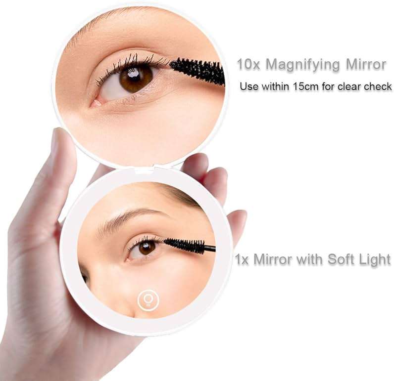 Milishow Compact Mirror with LED Light,1x/10x Magnifying Rechargeable Mirror,3.5in, Dimmable Travel Mirror for Purse,Pocket,Handheld 2-Sided Makeup Mirror - Image 2