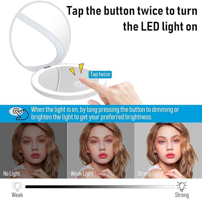 Milishow Compact Mirror with LED Light,1x/10x Magnifying Rechargeable Mirror,3.5in, Dimmable Travel Mirror for Purse,Pocket,Handheld 2-Sided Makeup Mirror - Image 3