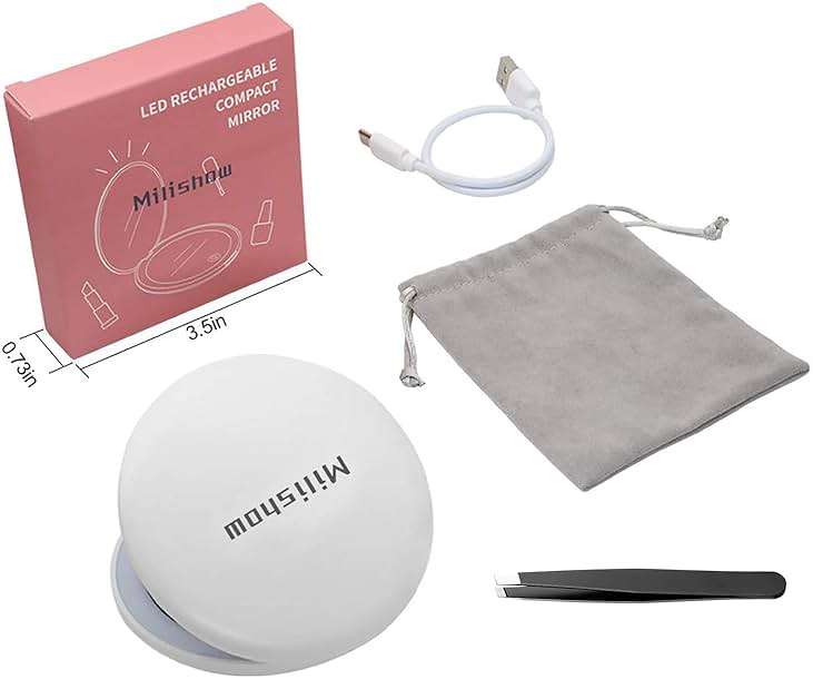 Milishow Compact Mirror with LED Light,1x/10x Magnifying Rechargeable Mirror,3.5in, Dimmable Travel Mirror for Purse,Pocket,Handheld 2-Sided Makeup Mirror - Image 7