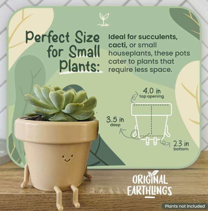 Original Earthlings Sitting Pot - 3.5 Inch Cute Plant Pot - Plastic Funny Planter with Drainage - Unique Cactus Lover Gift - Small Succulent Face Flower Pot - Cute Plant Gifts for Plant Lovers - Image 3