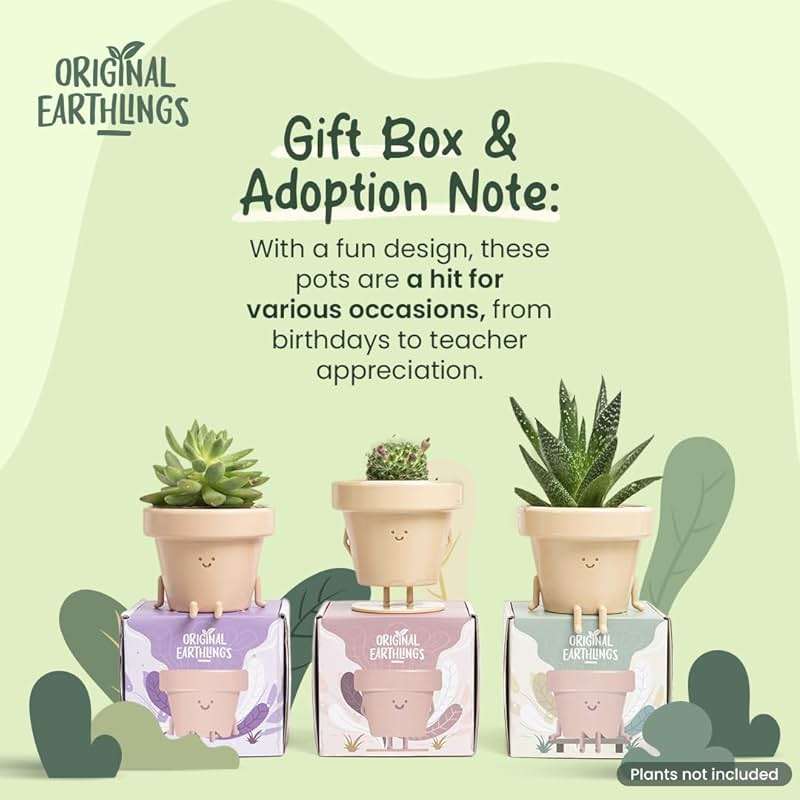 Original Earthlings Sitting Pot - 3.5 Inch Cute Plant Pot - Plastic Funny Planter with Drainage - Unique Cactus Lover Gift - Small Succulent Face Flower Pot - Cute Plant Gifts for Plant Lovers - Image 4