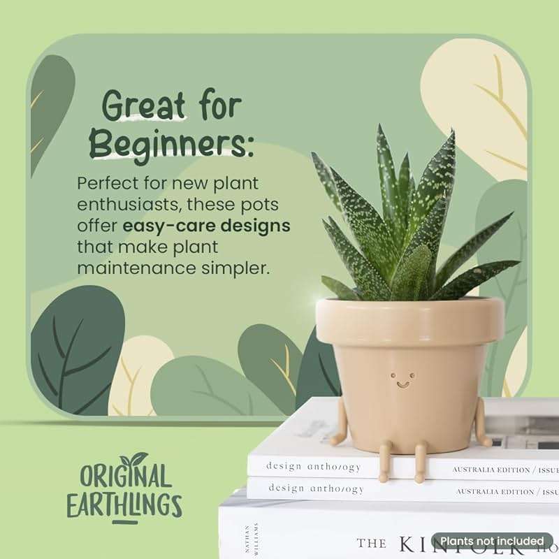 Original Earthlings Sitting Small Plant Pot - 4 Inch Cute Plant Pot - Succulent & Cactus Christmas Planters, Removable Drainage Plug, Cute Decor Plant Gifts for Plant Lovers, Teacher Gifts - Image 5