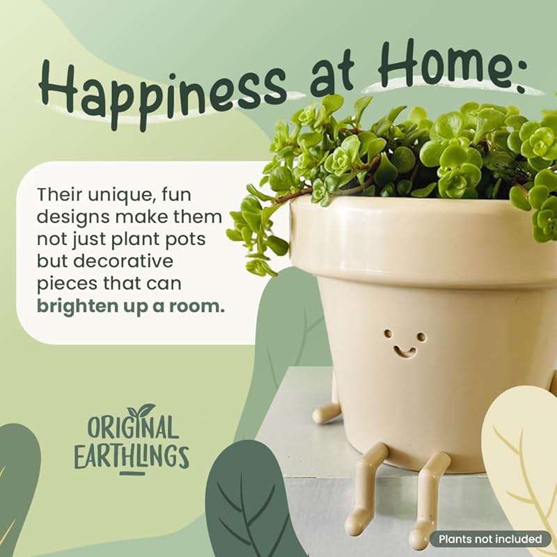 Original Earthlings Sitting Small Plant Pot - 4 Inch Cute Plant Pot - Succulent & Cactus Christmas Planters, Removable Drainage Plug, Cute Decor Plant Gifts for Plant Lovers, Teacher Gifts - Image 7