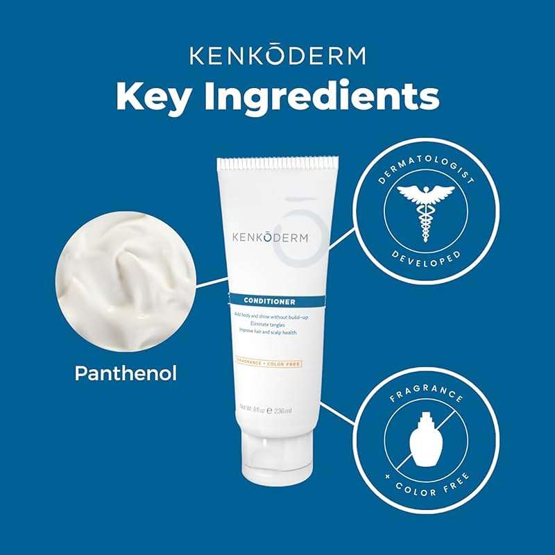 Kenkoderm Conditioner for Sensitive Hair & Skin with 3 Percent Salicylic Acid, Anti-Dandruff Deep Moisturizer for Itchy or Dry Scalp Relief, Color & Fragrance Free, 8-Ounce Tube - Image 3