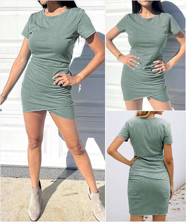 BTFBM Women’s Summer Dresses 2026 Casual Bodycon Mini Dress Short Sleeve Crew Neck Ruched Spring Beach Vacation Outfits - Image 5