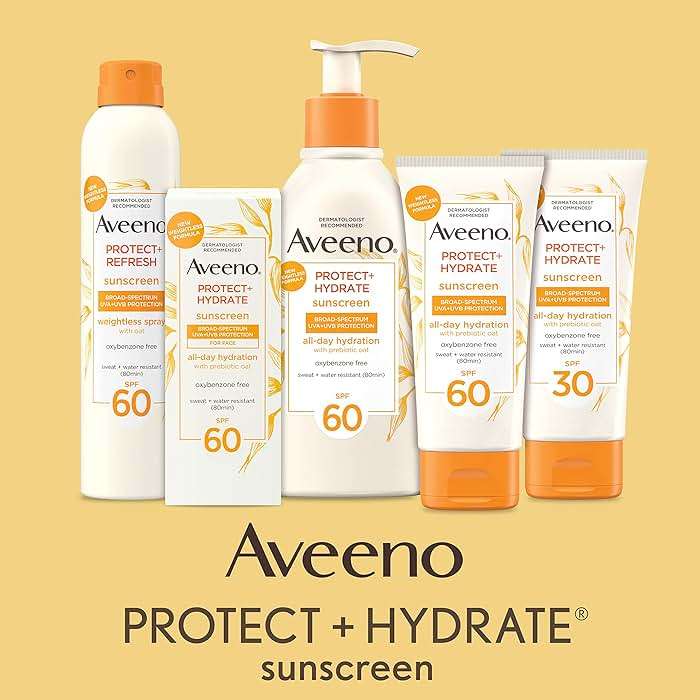 Aveeno Protect + Hydrate Sunscreen Lotion for Body & Face with Prebiotic Oat, SPF 60 Broad Spectrum Sunscreen, Paraben, & Oil Free, Water & Sweat Resistant (80-min) for Sensitive Skin, 12 FI Oz - Image 4