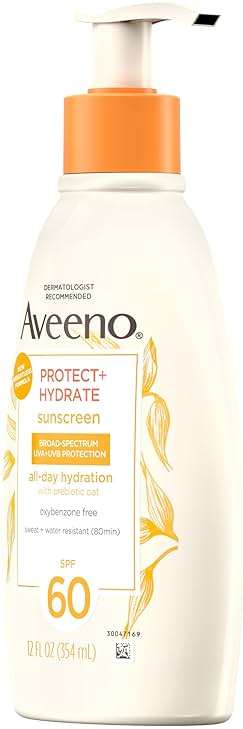 Aveeno Protect + Hydrate Sunscreen Lotion for Body & Face with Prebiotic Oat, SPF 60 Broad Spectrum Sunscreen, Paraben, & Oil Free, Water & Sweat Resistant (80-min) for Sensitive Skin, 12 FI Oz - Image 6