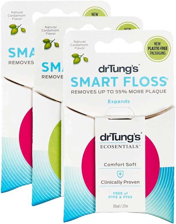 DrTung's Smart Floss - Natural Dental Floss, PTFE & PFAS Free, Gentle on Gums, Expands & Stretches, BPA Free - Cardamom Flavor (Pack of 3) - Image 1